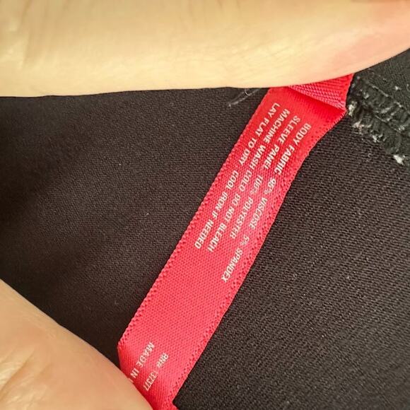 Ruby Ribbon Top Large Black Viscose Stretch Jersey Long Sleeve Ruched Mesh Basic - Picture 8 of 10